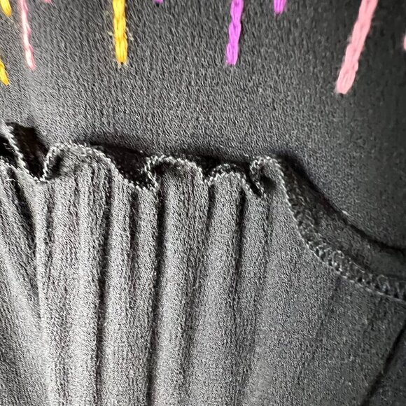 Savanna Jane Blouse Womens Size Medium Black Tiered Colorful Embroidered Stripes - Picture 9 of 15